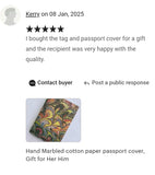 Hand Marbled cotton paper passport cover, Gift for Her Him