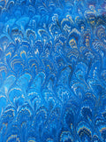 Blue/gold marbled sheet of paper -bookbinding paper - decoupage paper - scrapbooking paper - Peacock pattern