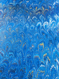 Blue/gold marbled sheet of paper -bookbinding paper - decoupage paper - scrapbooking paper - Peacock pattern