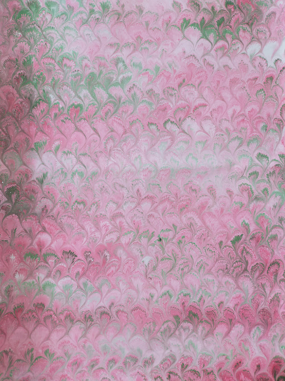 Hand marbled sheet of paper - pink peacock pattern