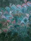 Hand marbled sheet of paper - Peacock design