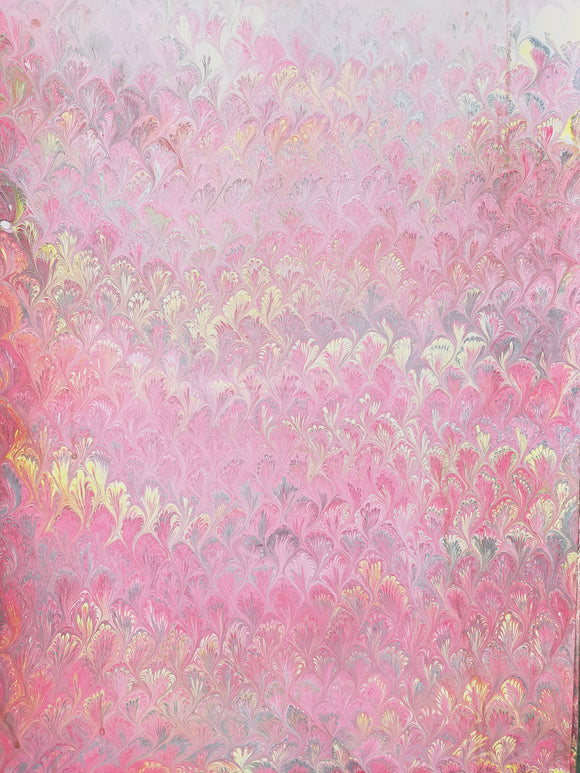 Hand marbled sheet of paper - Pink Peacock design