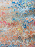 Hand marbled sheet of paper - Peacock design