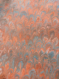 Hand marbled sheet of paper - orange peacock pattern