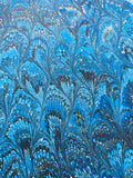 Hand marbled sheet of paper - Peacock design