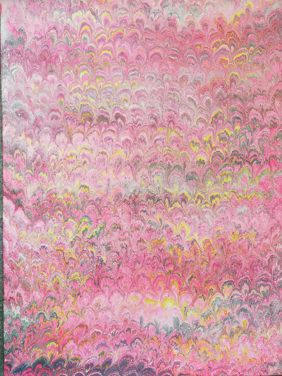 Hand marbled sheet of paper - pink peacock pattern