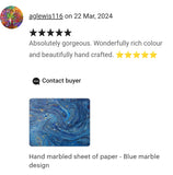 Hand marbled sheet of paper - Blue marble design