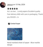 Hand marbled sheet of paper - Blue marble design