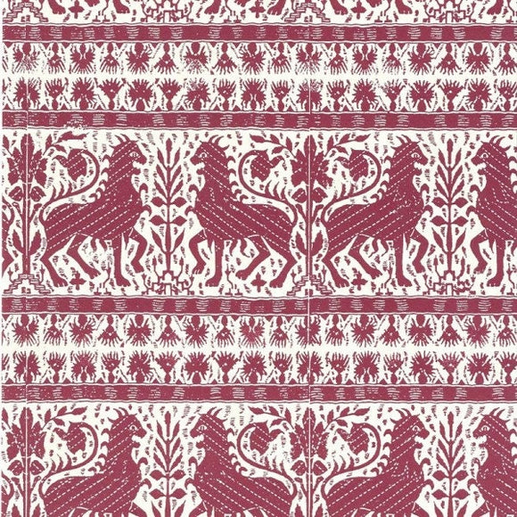 Hand pressed woodblock paper, mithical creature, burgundy