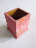 Pink marbled pen cup, wood and paper