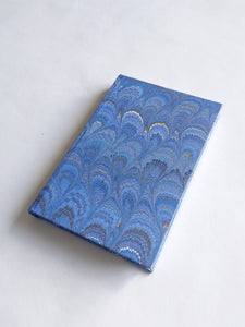 Turquoise small marbled sketchbook hardcover - peacock feather