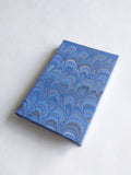 Blue and gold small marbled sketchbook hardcover - peacock feather