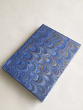 Blue and gold A5 marbled blank journal