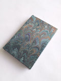 Green and red small marbled sketchbook hardcover - peacock feather