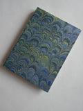 Green and blue A5 marbled blank journal