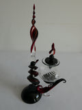 Red murano dip glass pen set with intricate pen holder