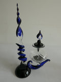 Blue murano dip glass pen set with intricate pen holder