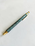 Marbled ballpoint pen green and red peacock pattern, refillable