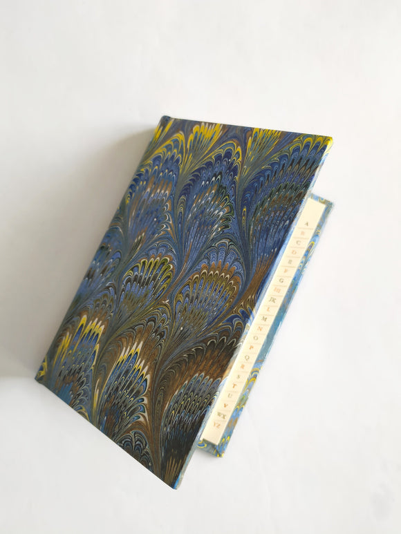 Small address book, green and blue hand marbled