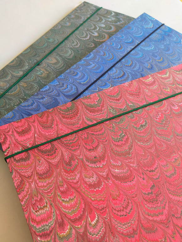 Hand made folder with elastic band - hand marbled