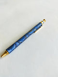 Marbled ballpoint pen blue and gold peacock pattern, refillable