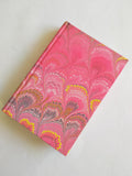 Pink hand marbled small journal, peacock pattern, lined pages