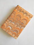 Orange hand marbled small journal, peacock pattern, lined pages