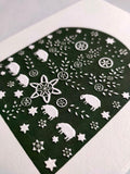 Folding Christmas Card - Embossed green Sheep