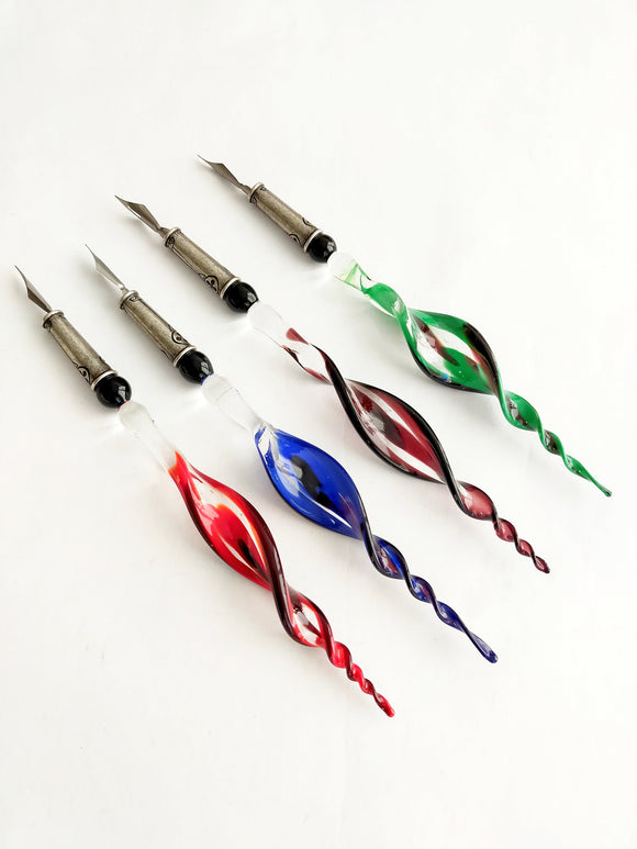 Intricate glass dip pen and ink set, Dip Sign Pen, Fine Glass Calligraphy Pen set