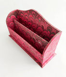 Red wooden marbled letter rack