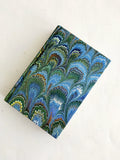 Green and blue hand marbled small journal, peacock pattern, lined pages