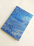 Blue and gold hand marbled A4 guest book