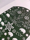 Folding Christmas Card - Embossed green Sheep