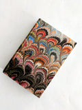 Multicolour hand marbled small journal, peacock pattern, lined pages