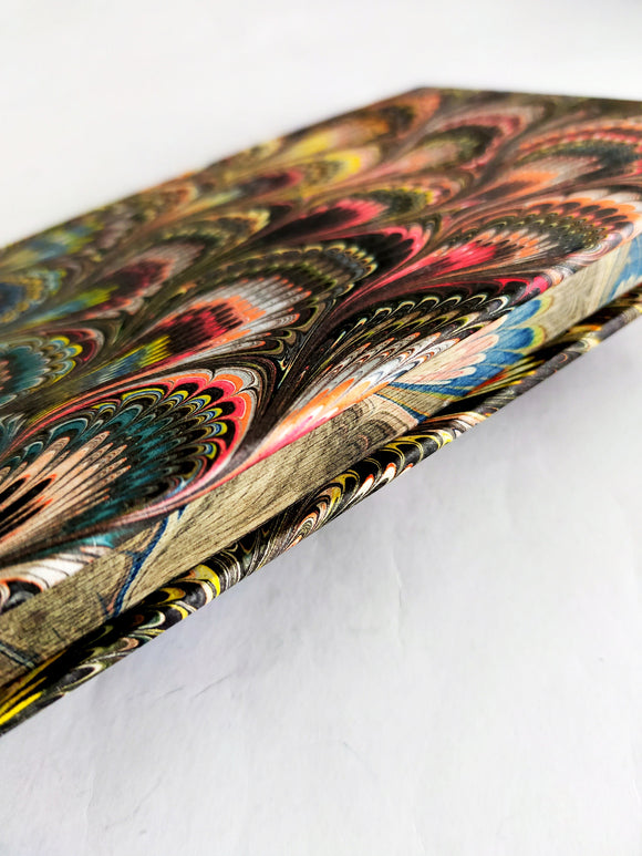 Hand marbled Journal hardcover - peacock feather