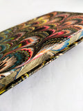 Multicolour hand marbled Journal hardcover - peacock feather - decorated pages edge