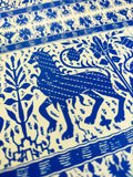 Woodblock hand printed paper, blue griffin