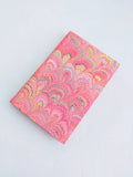 Pink hand marbled Journal hardcover - peacock feather - decorated pages edge