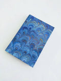 Blue and gold hand marbled Journal hardcover - peacock feather - decorated pages edge