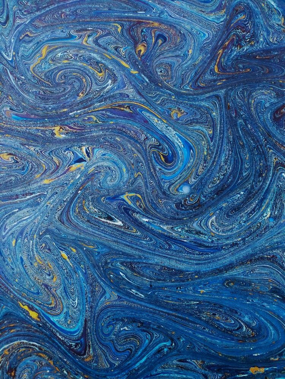 Hand marbled sheet of paper - Blue marble design