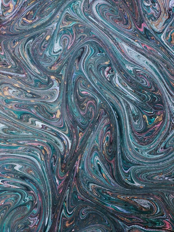 Marbled sheet of paper -bookbinding paper - decoupage paper - scrapbooking paper - Green marble design - marbled paper