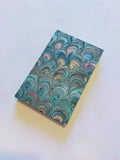 Green and red hand marbled Journal hardcover - peacock feather - decorated pages edge