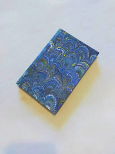 Multicolour hand marbled Journal hardcover - peacock feather - decorated pages edge