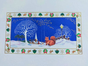 Folding Christmas card &quot;squirrel in the snow&quot;, hand embossed