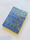 Green and blue hard cover Journal - marble paper sketchbook, A5 plain paper journal with decorated edge