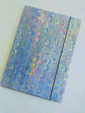 A4 size light blue Hand marbled folder with elastic band