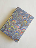 Light blue hand marbled Journal hardcover - peacock feather - decorated pages edge