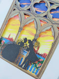 3D laser cut card 'venetian couple' sunset