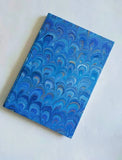 Blue and gold hard cover Journal - marble paper sketchbook, A5 plain paper journal with decorated edge