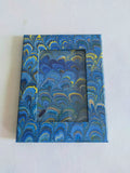 Green and blue hand marbled wooden frame, for desk